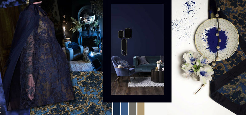 collage blu ispirazioni arredo tessile