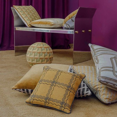 Luxurious cushion square Carrè Stripe in multicolor/pattern fabric