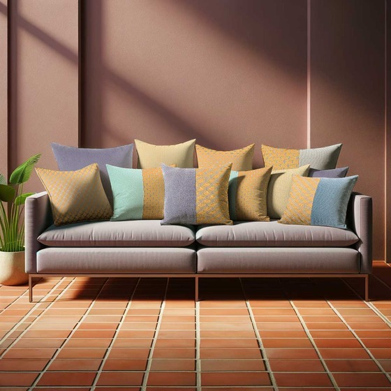 Luxurious cushion square Carrè Bis in multicolor/pattern fabric